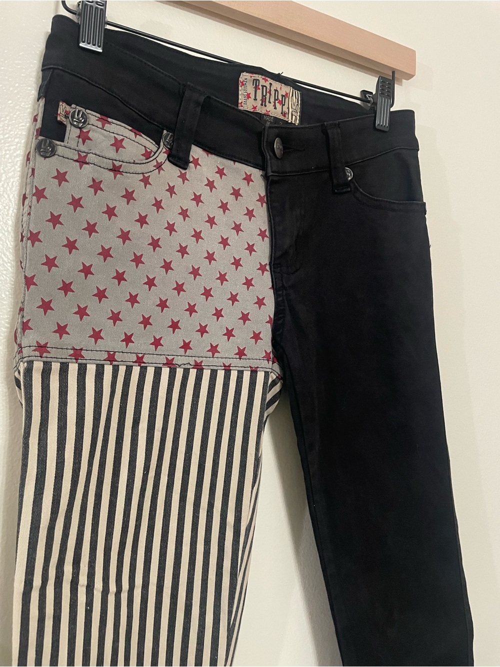 Tripp NYC Two-Tone Skinny Jeans with Star & Stripe Panel